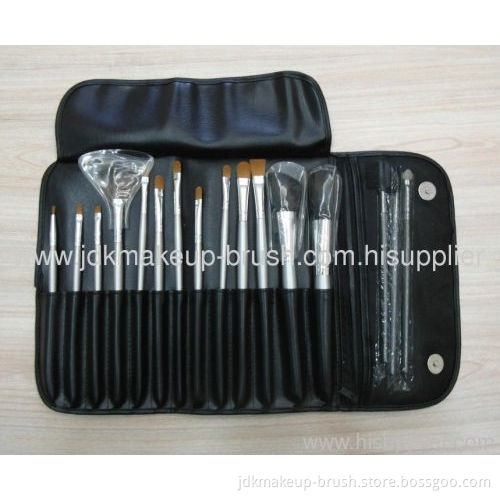16pcs Natural Hair Makeup Brush With Black Pu Pouch